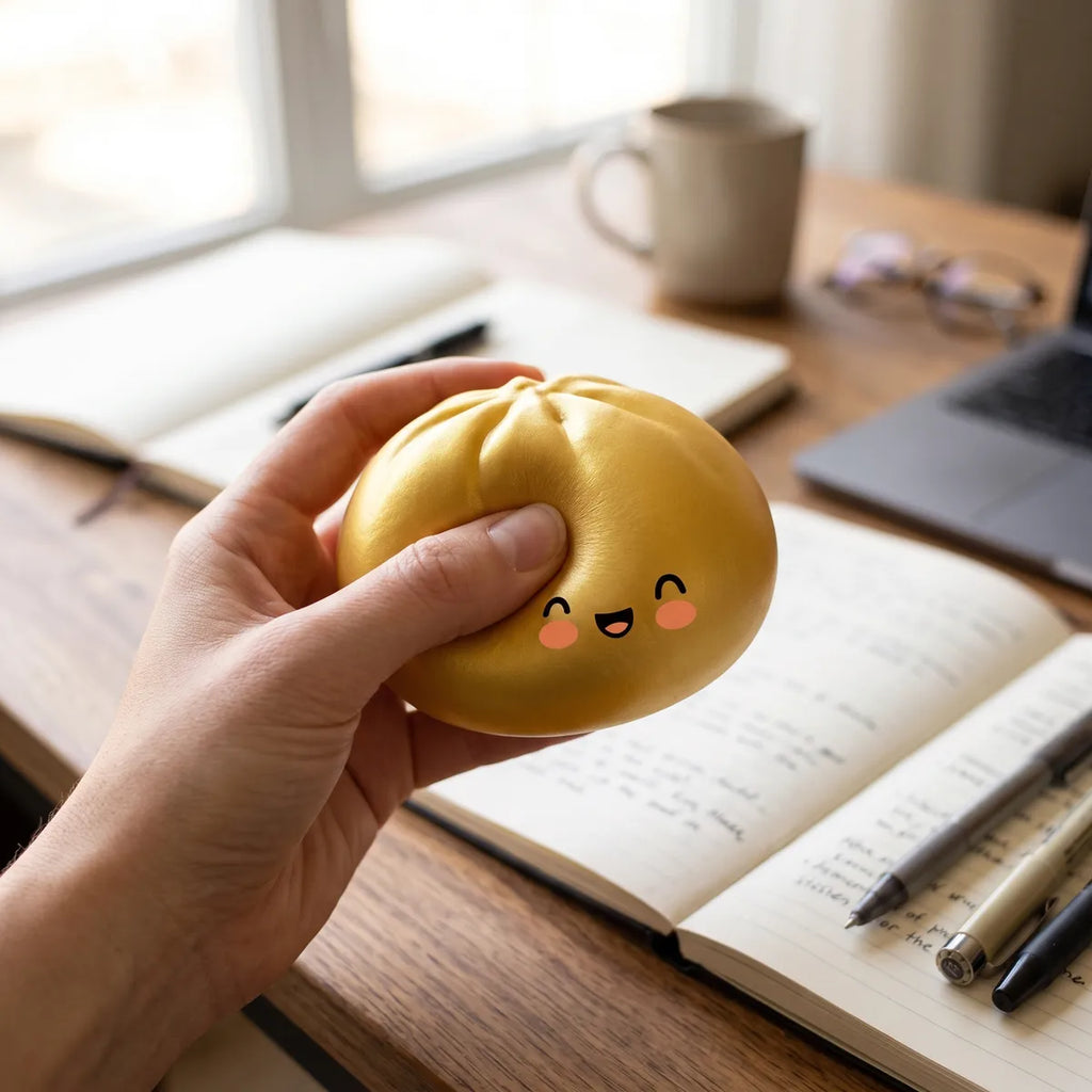 Lucky Golden Dumpling Squishy Bun — squishy dumpling toy