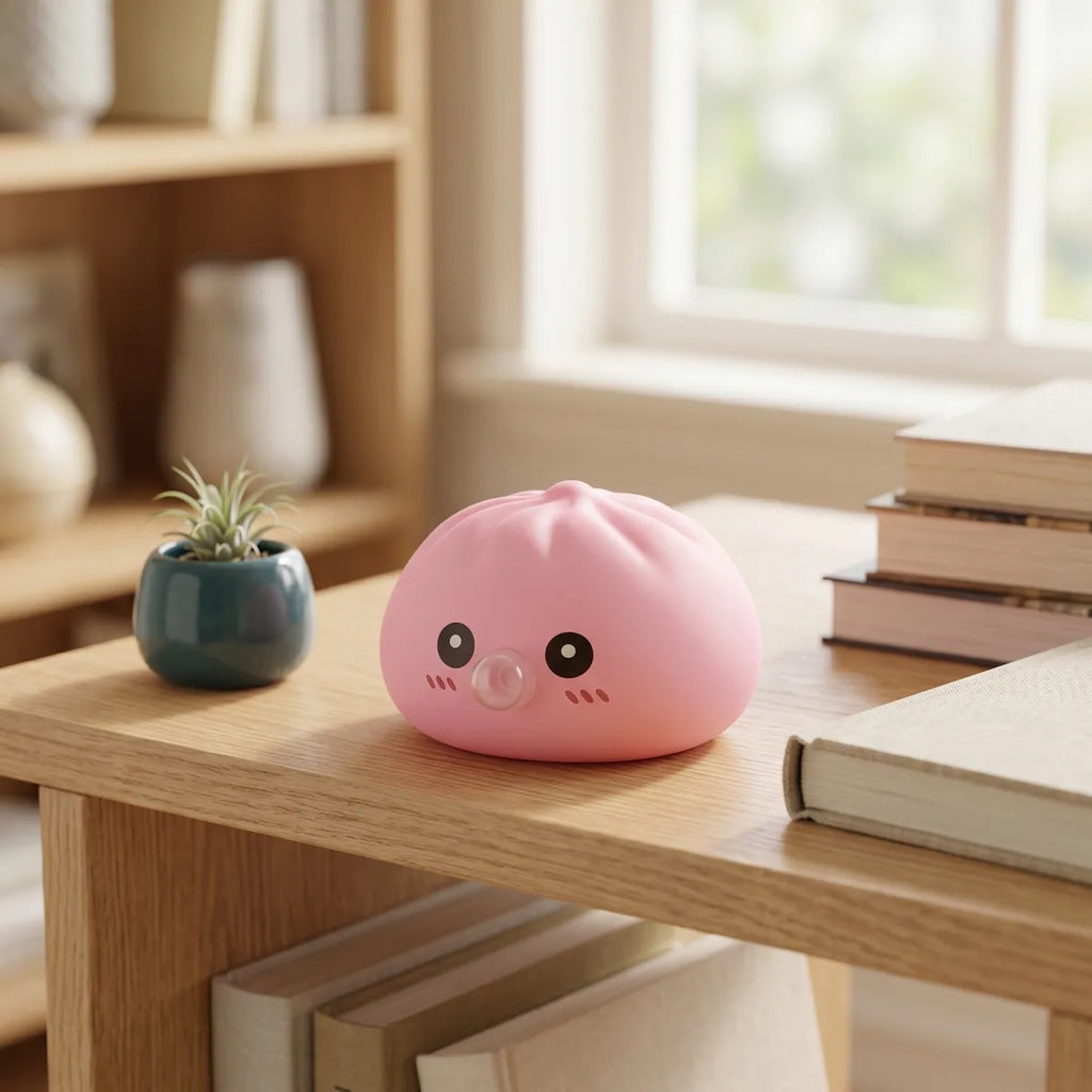 Plump Pink Blow Dumpling Squishy — squishy dumpling toy